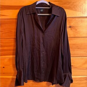 GAP Women’s Satin Dark Brown Button Down Shirt